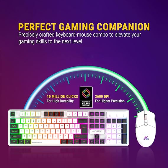 Ant Esports KM1610 LED Gaming Keyboard and Mouse Combo, 104 Keys Rainbow Backlit Keyboard - keyboard by ANT ESPORTS